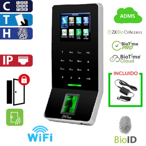                               Control de Acceso BioID Huella, Tarjeta y Código ADMS ZKTeco (F22/ID/BL/ADMS)